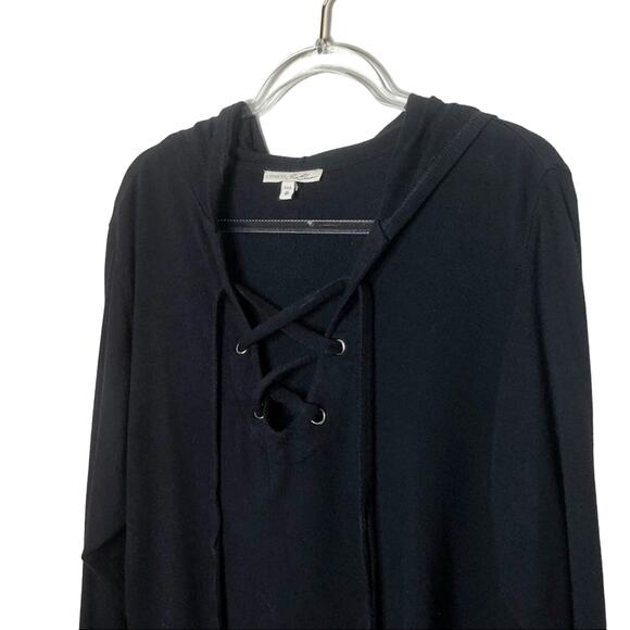 Express Black Cropped Lace Up Hoodie Sweatshirt Corset Style Extra Small - Picture 5 of 8